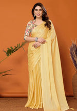 Load image into Gallery viewer, Yellow Polyester Saree With Blouse
