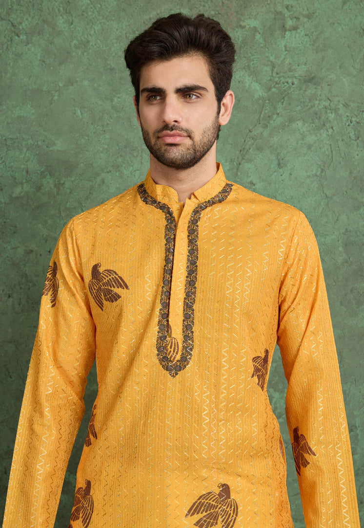 Yellow Rayon Kurta Pajama