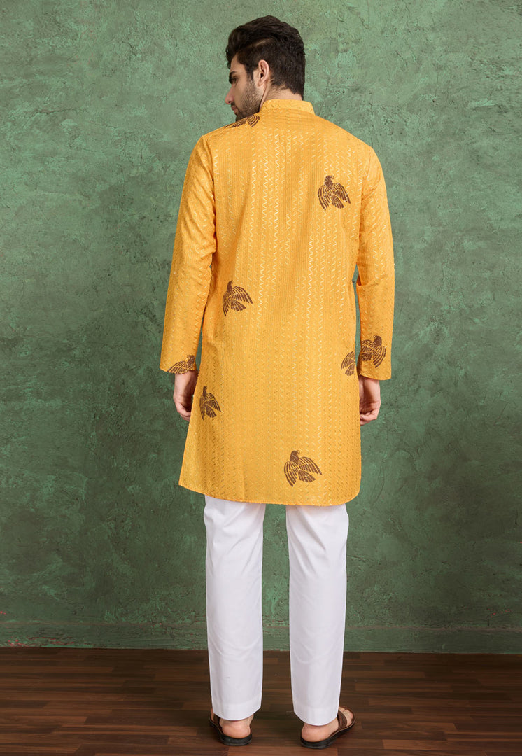Yellow Rayon Kurta Pajama
