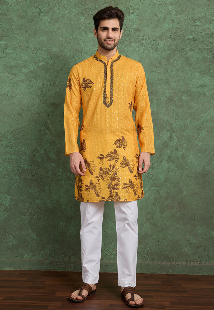 Yellow Rayon Kurta Pajama