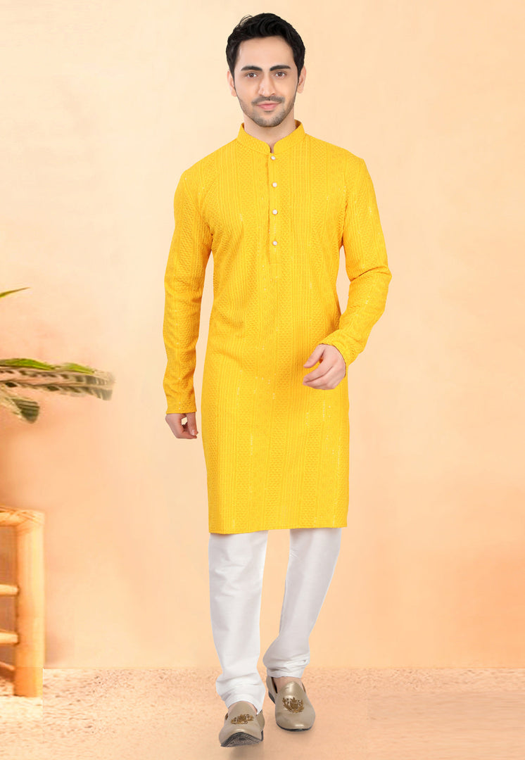 Yellow Rayon Kurta Pajama