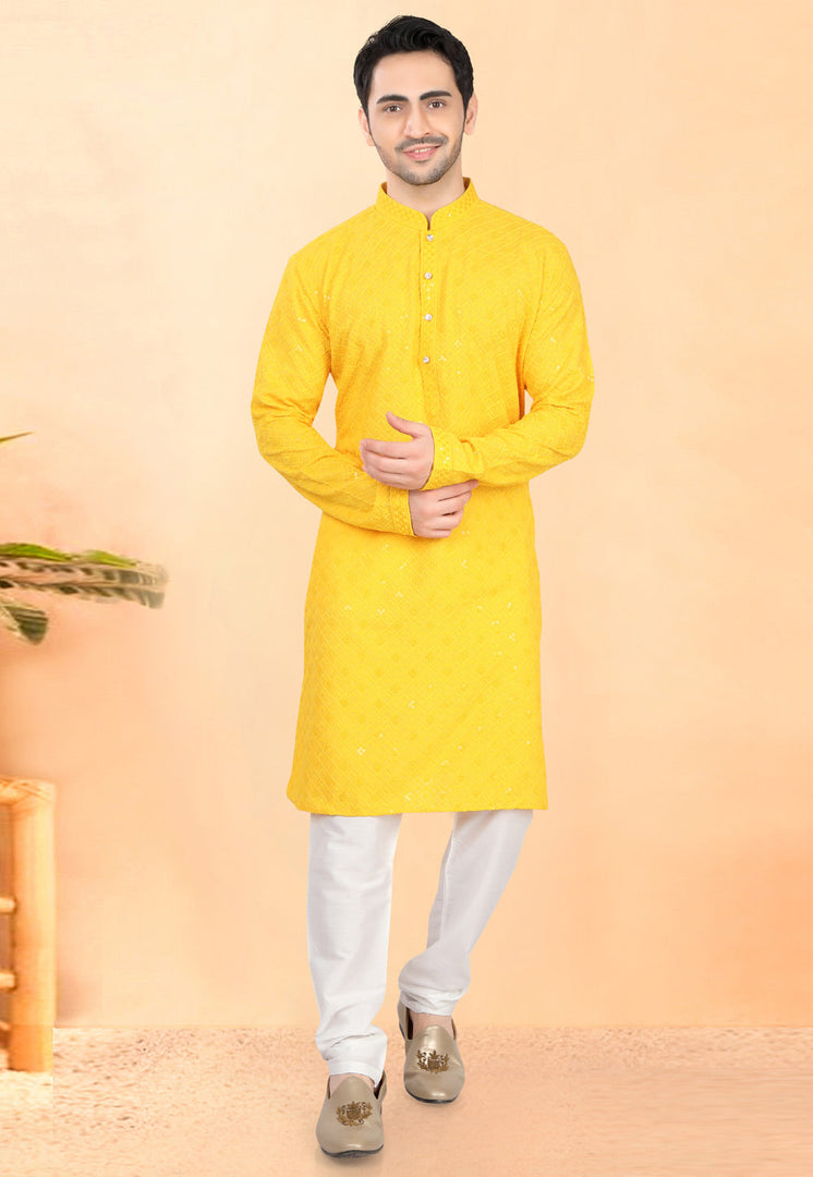 Yellow Rayon Kurta Pajama
