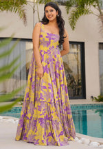 Load image into Gallery viewer, Yellow Rayon Printed Gown
