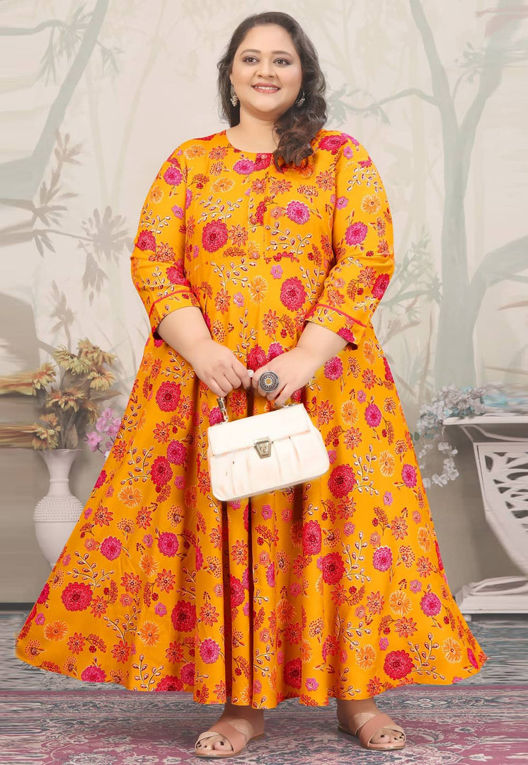 Yellow Rayon Printed Long Tunic