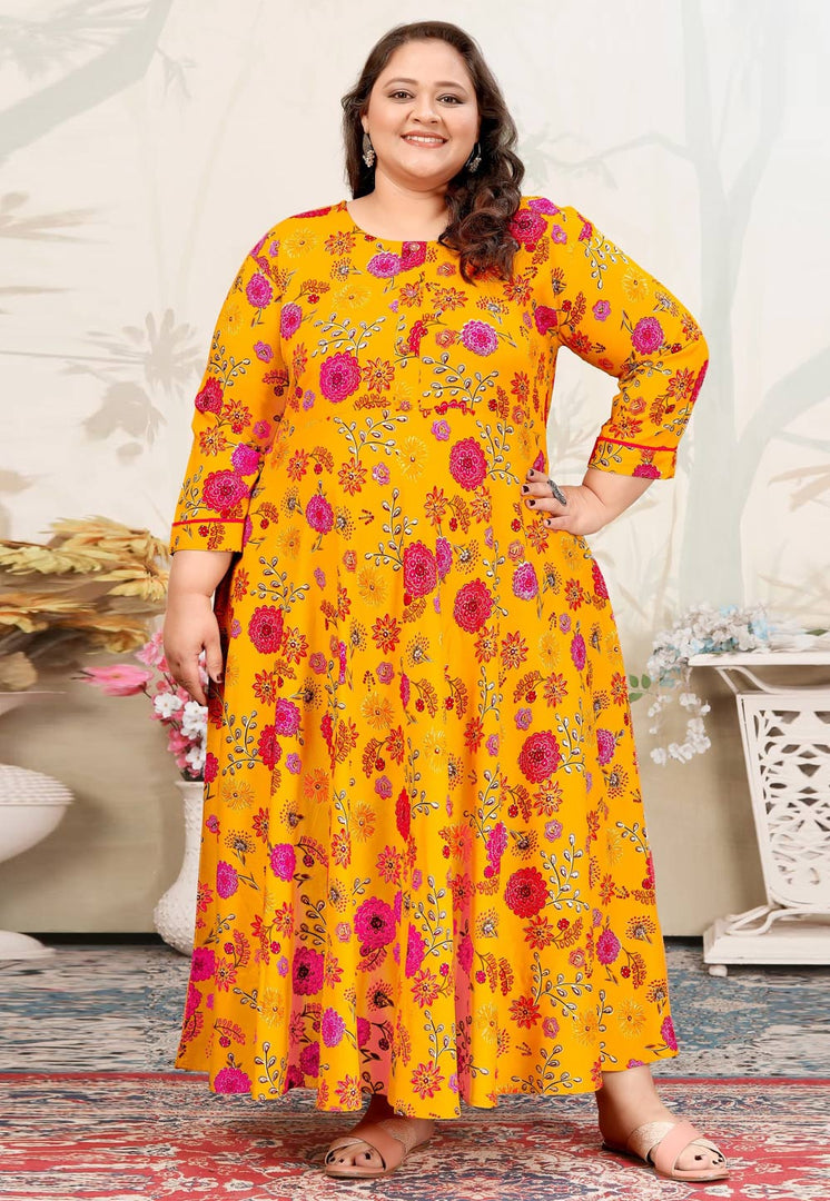Yellow Rayon Printed Long Tunic