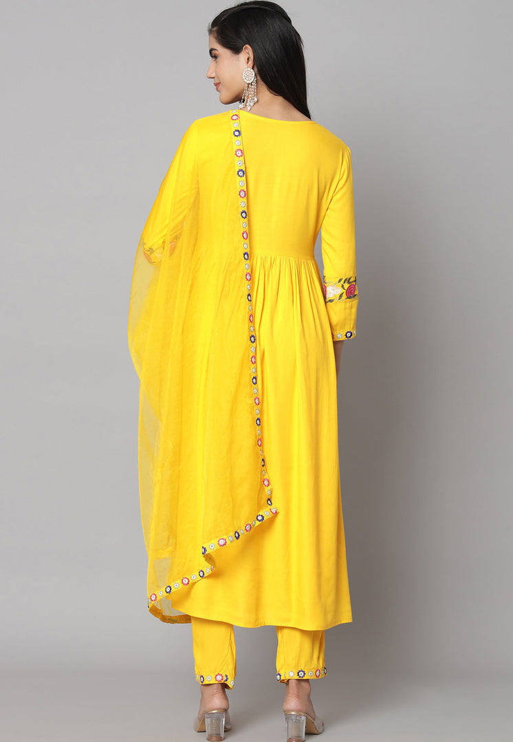 Yellow Rayon Readymade Anarkali Suit