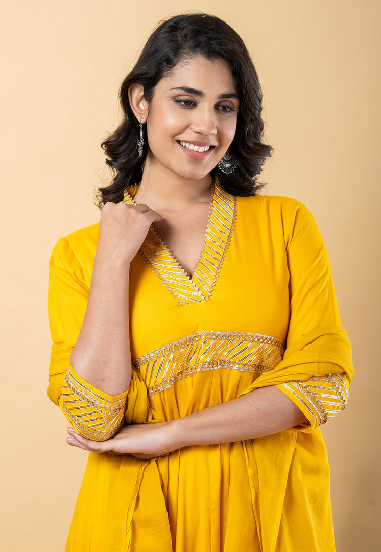 Yellow Rayon Readymade Anarkali Suit