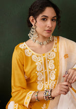 Load image into Gallery viewer, Yellow Rayon Readymade Chikankari Suit
