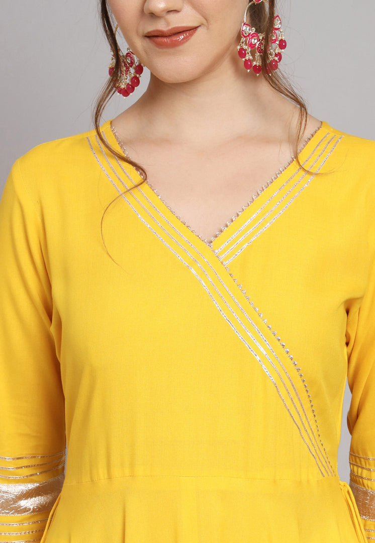 Yellow Rayon Readymade Long Anarkali Suit