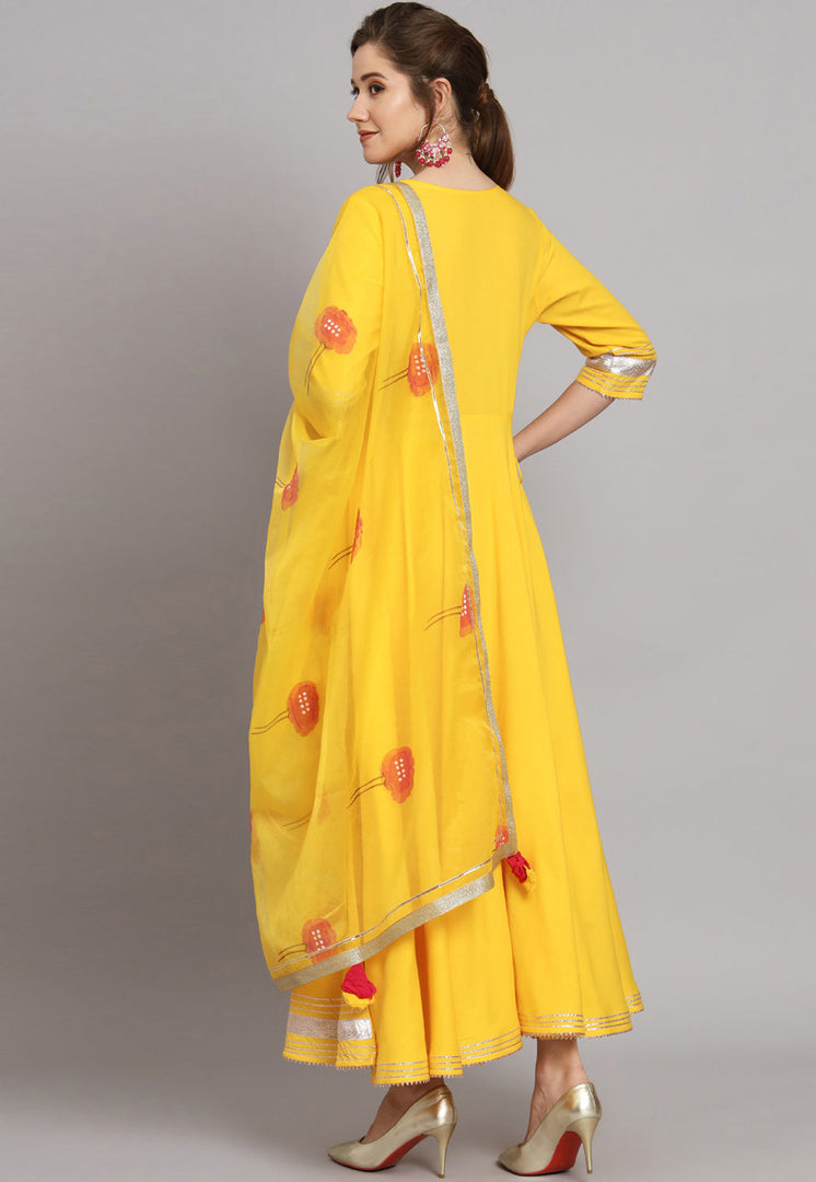 Yellow Rayon Readymade Long Anarkali Suit