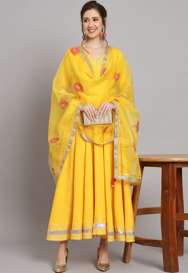 Yellow Rayon Readymade Long Anarkali Suit