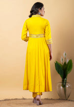 Load image into Gallery viewer, Yellow Rayon Readymade Long Anarkali Suit

