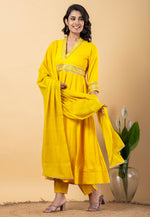 Load image into Gallery viewer, Yellow Rayon Readymade Long Anarkali Suit

