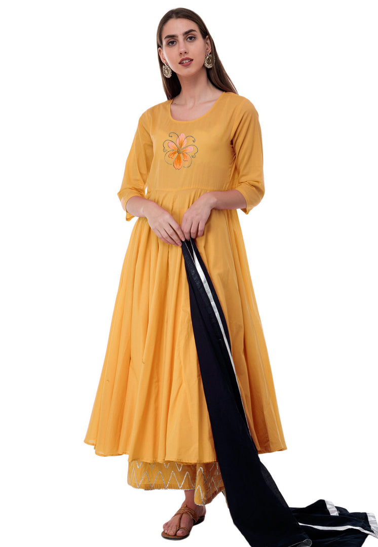 Yellow Rayon Readymade Palazzo Suit