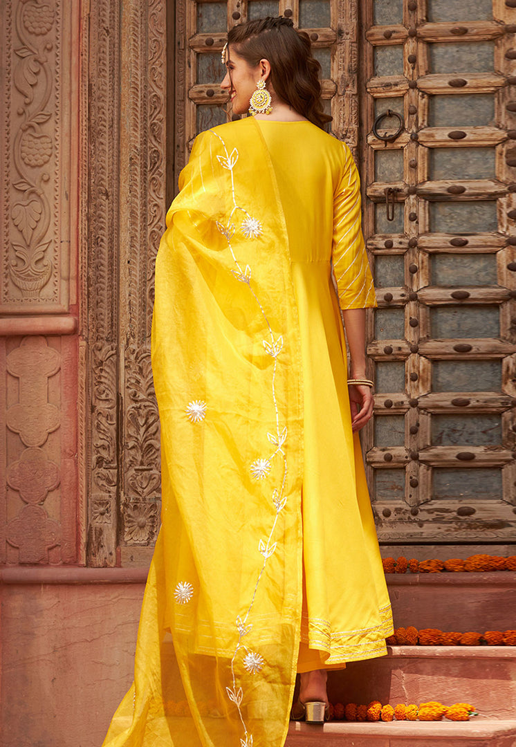 Yellow Rayon Readymade Pant Style Suit