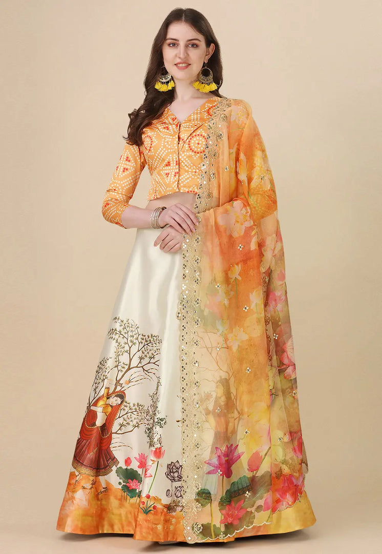 Yellow Satin Silk Lehenga Choli