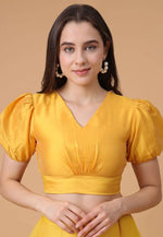 Load image into Gallery viewer, Yellow Satin Silk Readymade Blouse

