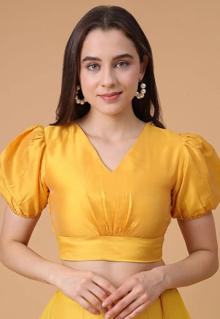 Yellow Satin Silk Readymade Blouse