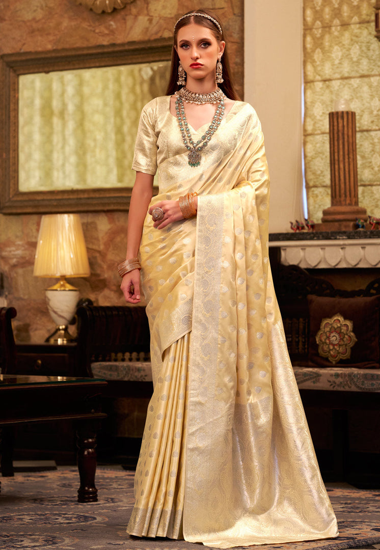 Yellow Satin Silk Saree With Blouse