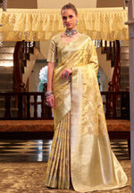 Load image into Gallery viewer, Yellow Satin Silk Saree With Blouse

