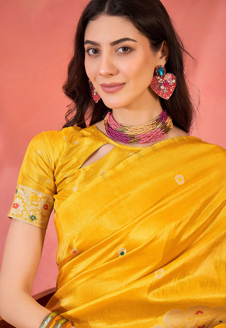 Yellow Shimmer Saree With Blouse
