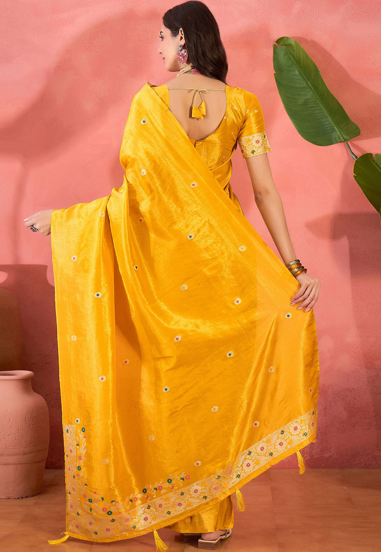 Yellow Shimmer Saree With Blouse