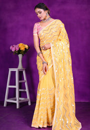 Yellow Shimmer Sequence Saree