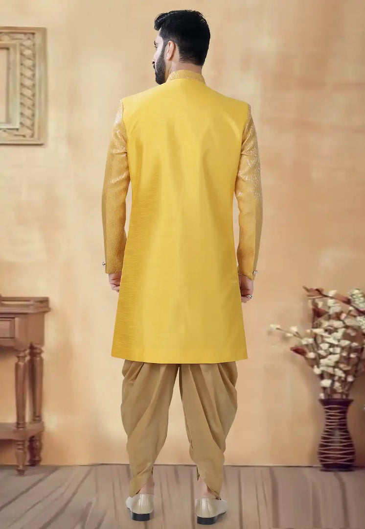 Yellow Silk Dhoti Sherwani