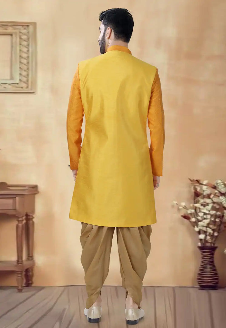 Yellow Silk Dhoti Sherwani