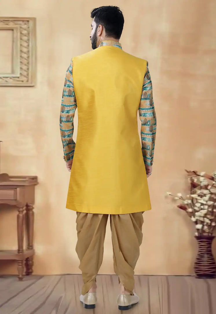 Yellow Silk Dhoti Sherwani