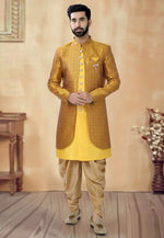 Load image into Gallery viewer, Yellow Silk Dhoti Sherwani
