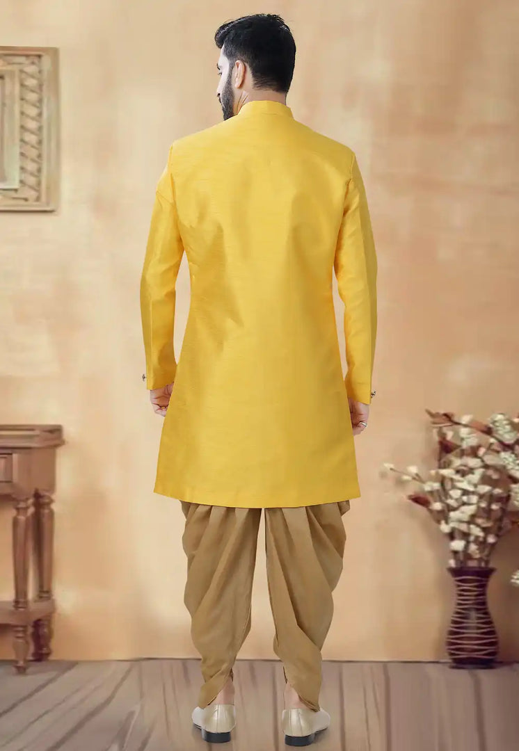 Yellow Silk Dhoti Sherwani