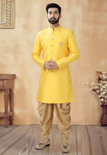 Load image into Gallery viewer, Yellow Silk Dhoti Sherwani
