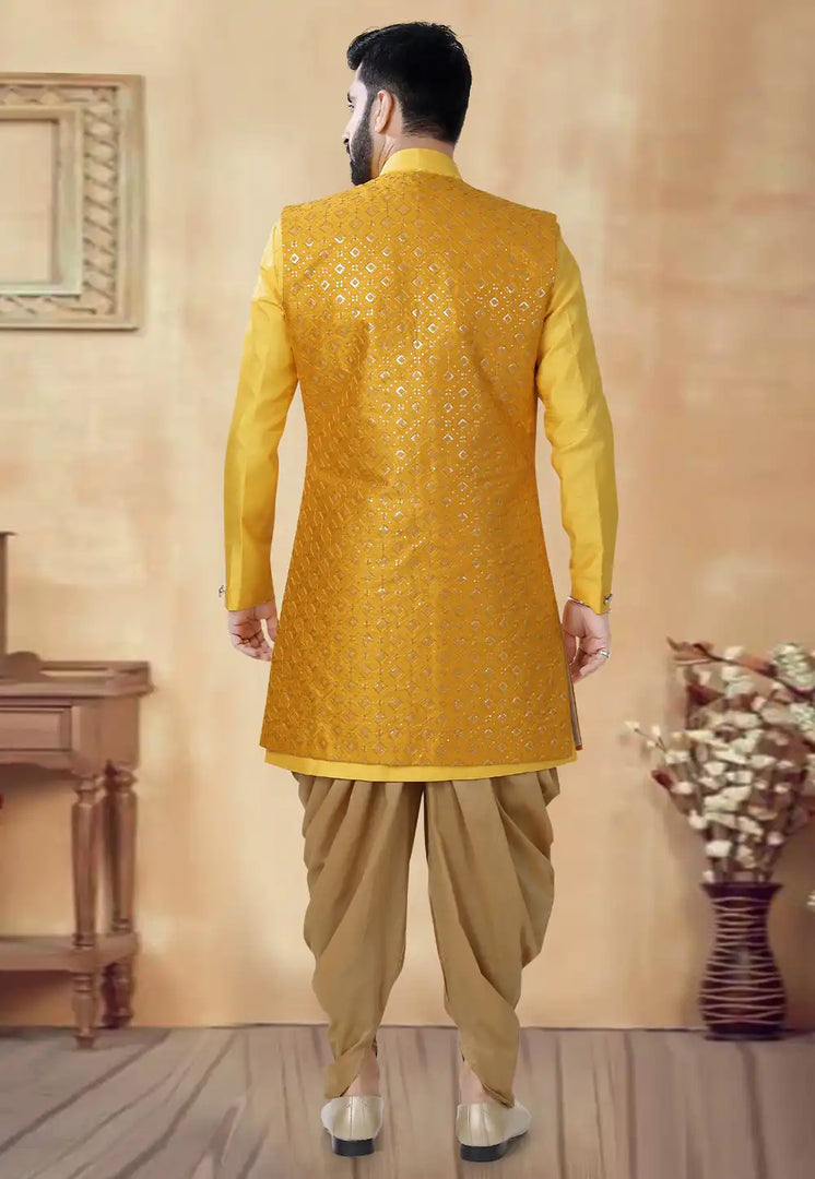 Yellow Silk Dhoti Sherwani