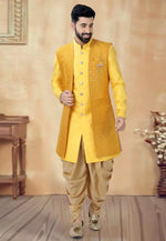 Load image into Gallery viewer, Yellow Silk Dhoti Sherwani
