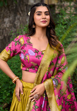 Load image into Gallery viewer, Yellow Silk Floral Lehenga choli
