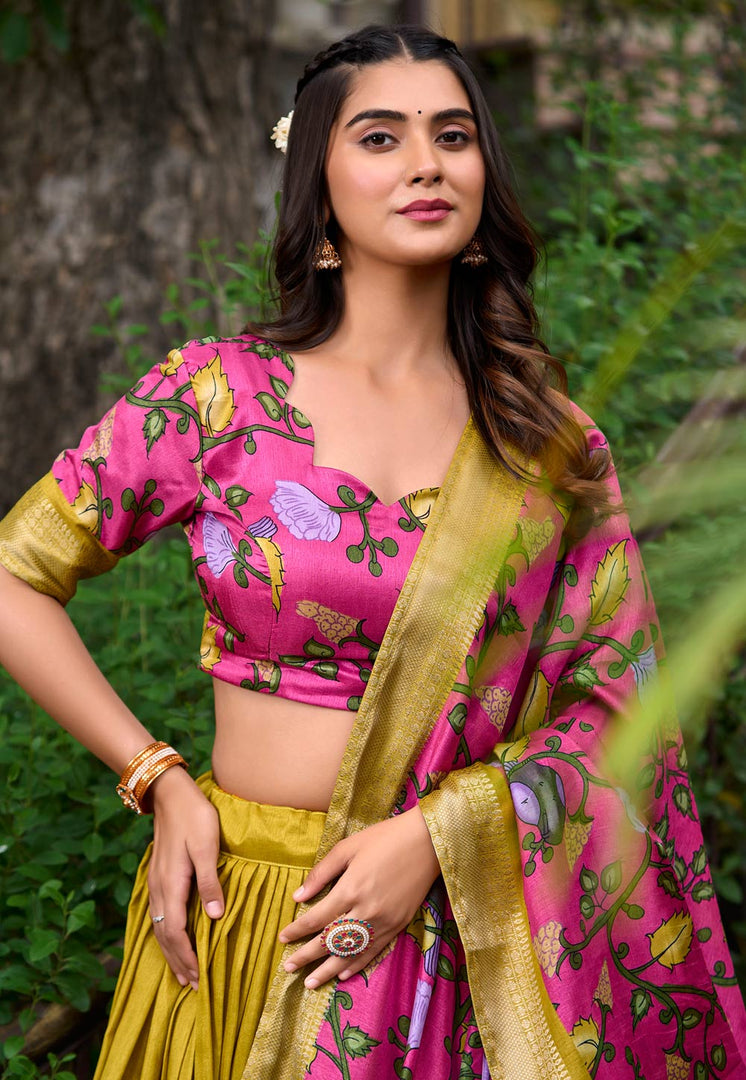 Yellow Silk Floral Lehenga choli