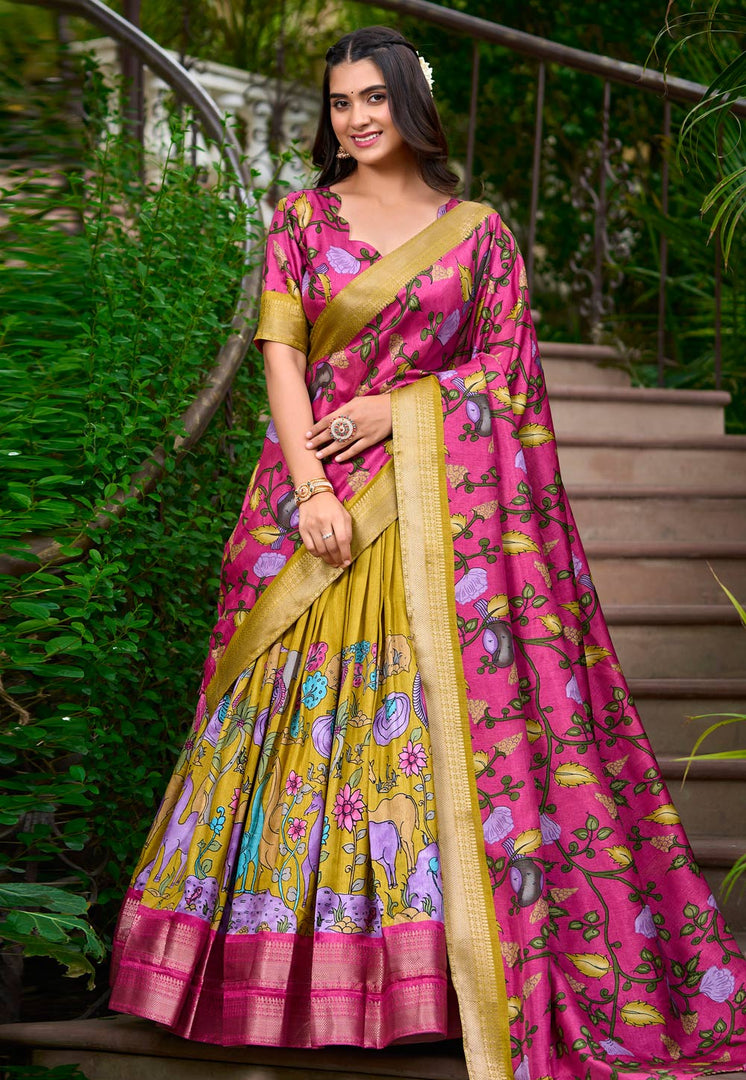 Yellow Silk Floral Lehenga choli