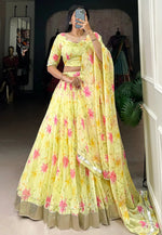 Load image into Gallery viewer, Yellow Silk Floral print Lehenga choli
