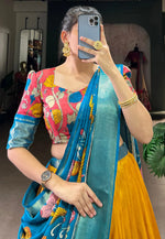 Load image into Gallery viewer, Yellow Silk Floral print Lehenga choli
