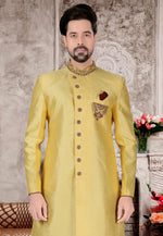Load image into Gallery viewer, Yellow Silk Indo Western Sherwani
