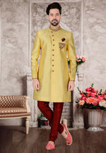 Load image into Gallery viewer, Yellow Silk Indo Western Sherwani
