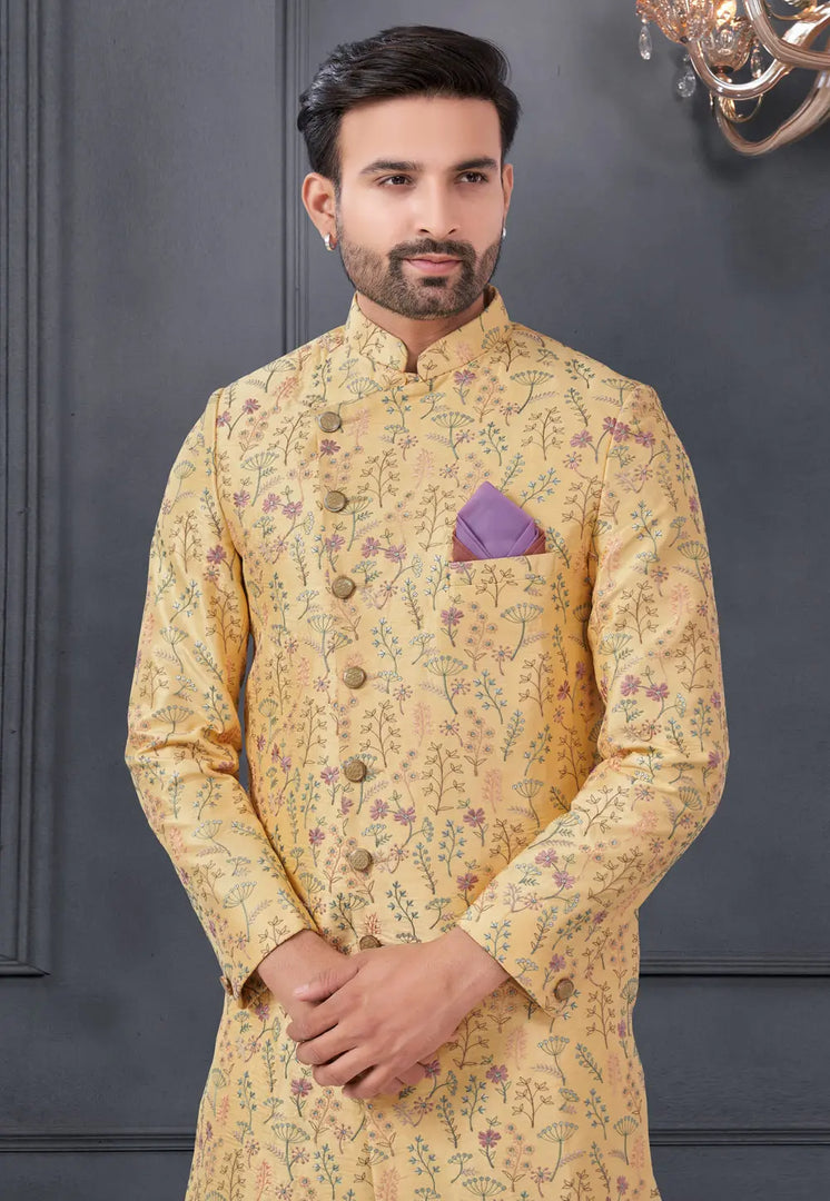 Yellow Silk Indo Western Suit