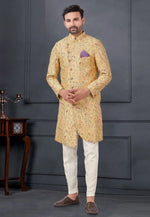 Load image into Gallery viewer, Yellow Silk Indo Western Suit
