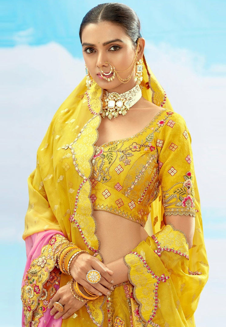 Yellow Silk Lehenga Choli