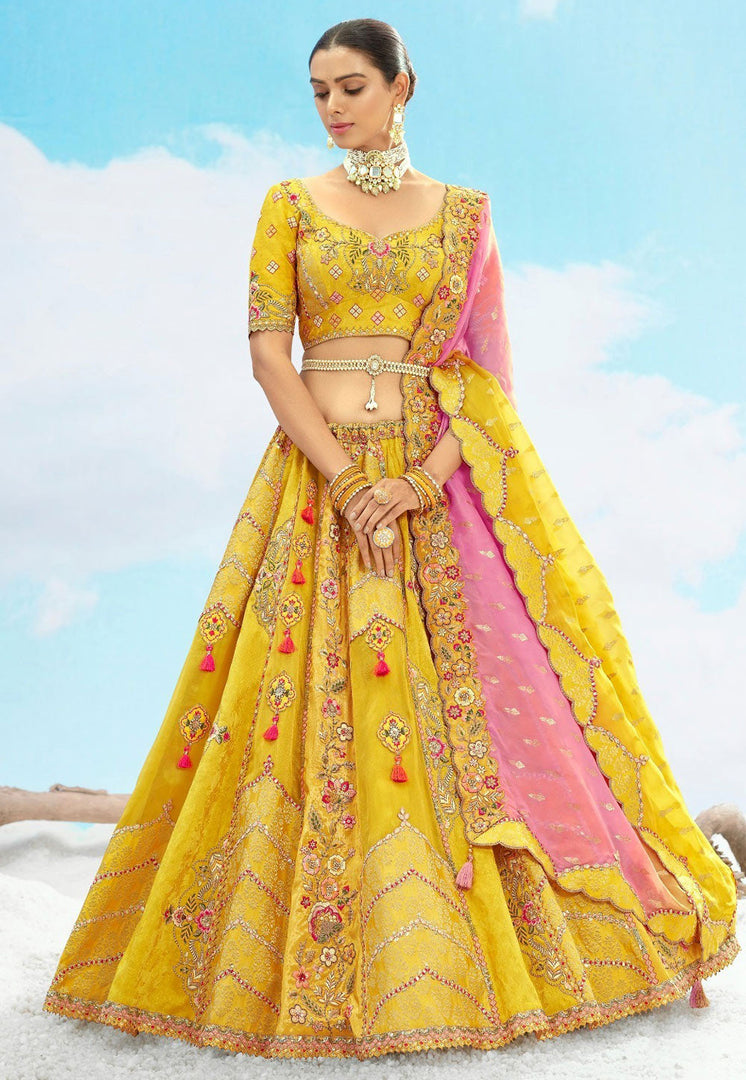 Yellow Silk Lehenga Choli