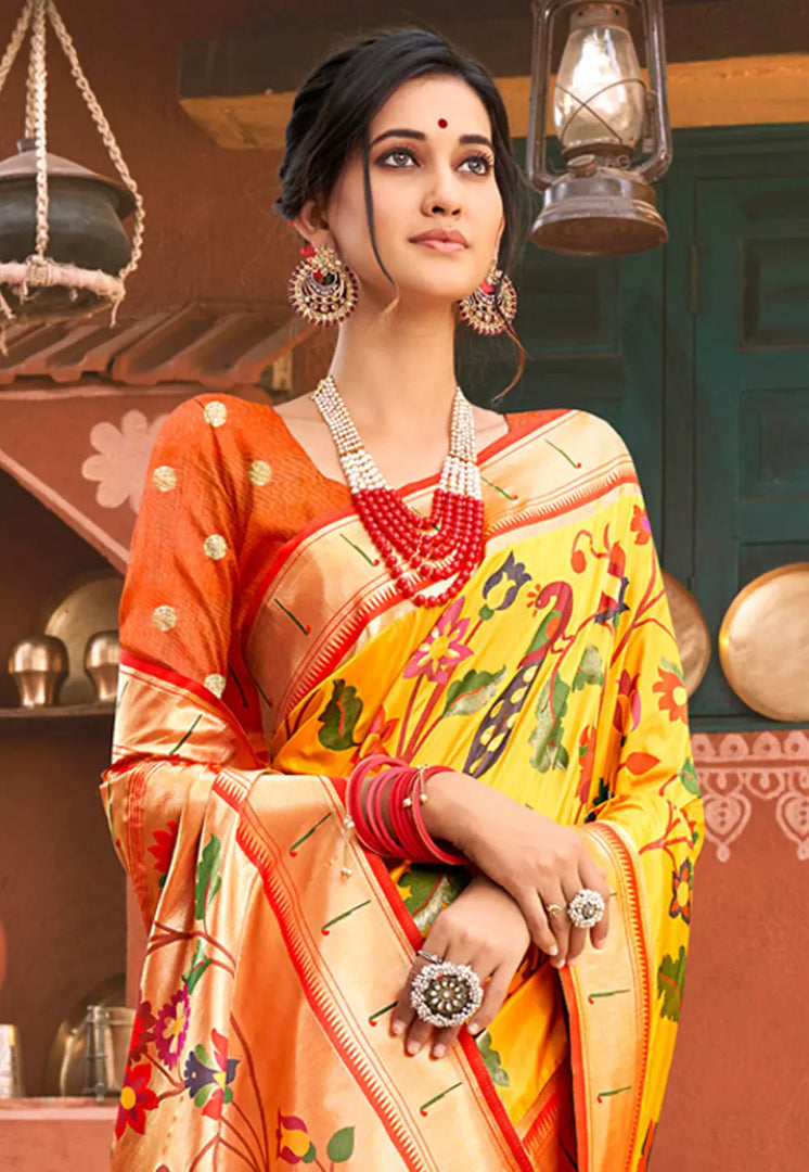 Yellow Silk Paithani Saree