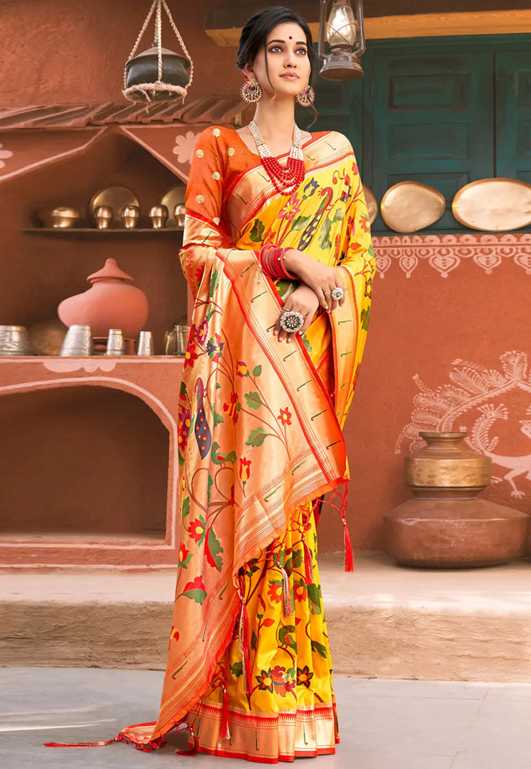 Yellow Silk Paithani Saree