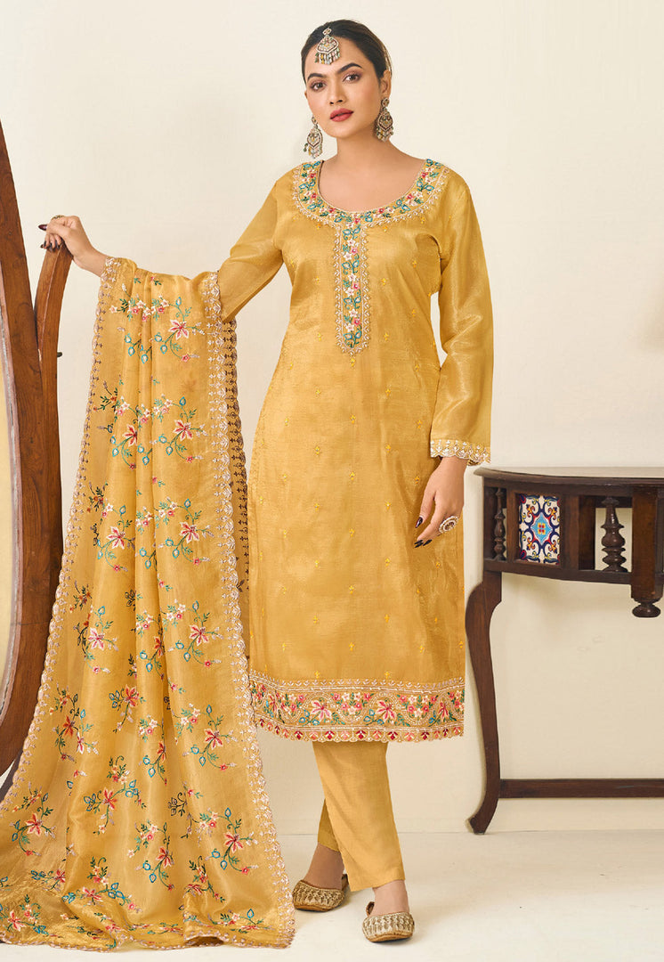 Yellow Silk Pant Style Suit