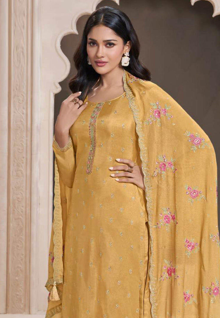 Yellow Silk Pant Style Suit